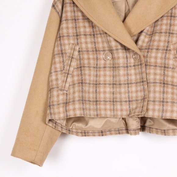 Rachel Parcell Double Breasted Plaid Jacket NWT Tan Iced Coffee Plaid - Picture 6 of 10